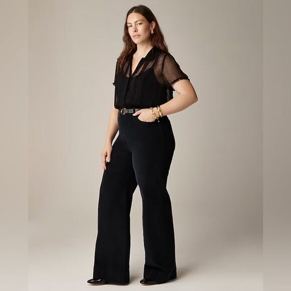 NWT J CREW Tall wide-leg corduroy trouser in black 32 TALL - Picture 3 of 12